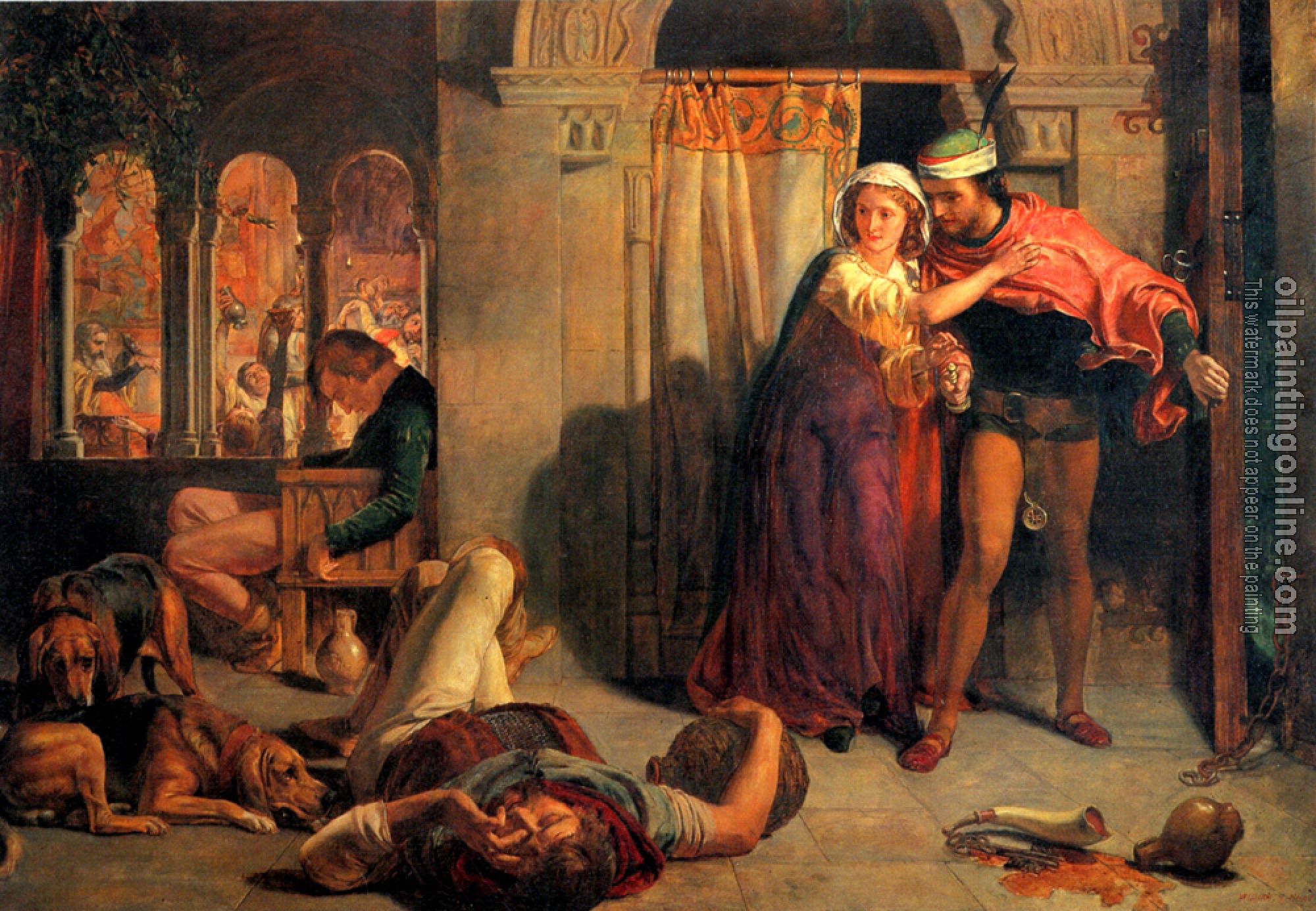 Hunt, William Holman - The flight of Madeline and Porphyro during the Drunkenness attending the Reve